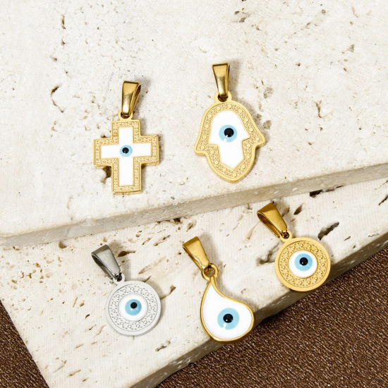 Изображение 1 ШТ вакуумное покрытие 304 Нержавеющая Сталь религия Подвески Злой Глаз