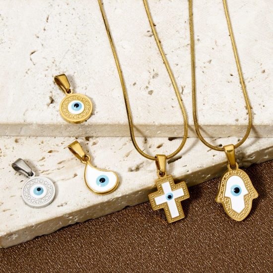 Изображение 1 ШТ вакуумное покрытие 304 Нержавеющая Сталь религия Подвески Злой Глаз