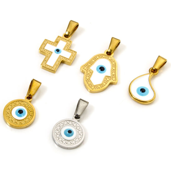 Изображение 1 ШТ вакуумное покрытие 304 Нержавеющая Сталь религия Подвески Злой Глаз