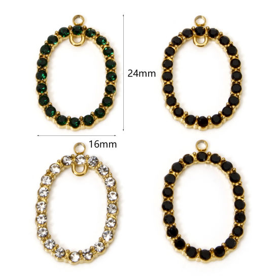 Picture of Vacuum Plating 304 Stainless Steel Charms 18K Gold Plated Oval Micro Pave 24mm x 16mm