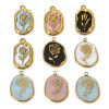 Picture of Vacuum Plating 304 Stainless Steel Charms 18K Gold Plated Oval Flower Enamel