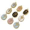 Picture of Vacuum Plating 304 Stainless Steel Charms 18K Gold Plated Oval Flower Enamel