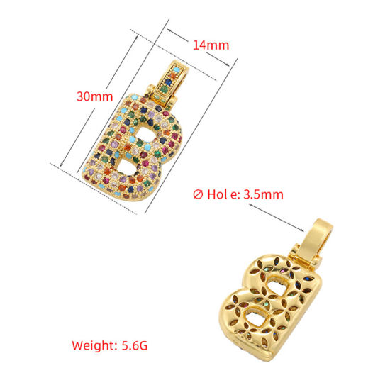Imagen de 1 Unidad Latón Micro Pave Colgantes Letras Multicolor Multicolor Circón Artificial