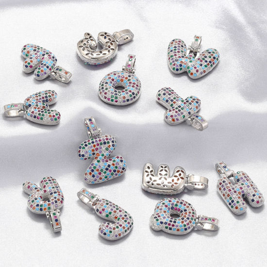 Imagen de 1 Unidad Latón Micro Pave Colgantes Letras Multicolor Multicolor Circón Artificial