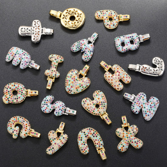 Imagen de 1 Unidad Latón Micro Pave Colgantes Letras Multicolor Multicolor Circón Artificial