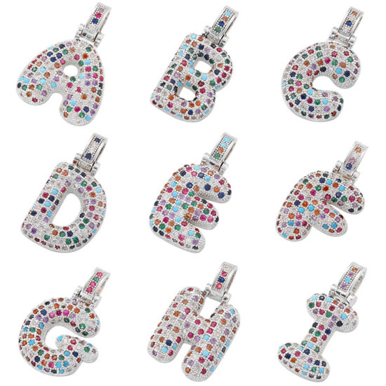 Imagen de 1 Unidad Latón Micro Pave Colgantes Letras Multicolor Multicolor Circón Artificial