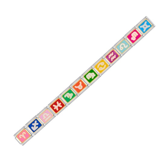 Изображение 1 ШТ 304 Нержавеющая Сталь Очаровательный итальянский браслет со звеньями Изготовление ювелирных изделий своими руками Серебряный Тон Прямоугольник Знак Зодиака С Эмалью 10мм x 9мм