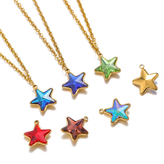 Image de 1 Pièce Breloques en 304 Acier Inoxydable Placage sous Vide Etoile Doré 15mm x 13mm