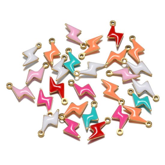 Picture of 304 Stainless Steel Charms Gold Plated Lightning Double-sided Enamelled Sequins 10mm x 5mm
