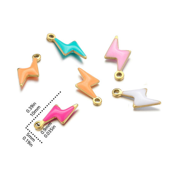 Picture of 304 Stainless Steel Charms Gold Plated Lightning Double-sided Enamelled Sequins 10mm x 5mm