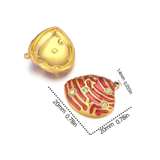 Image de 1 Pièce Breloques en 304 Acier Inoxydable Placage sous Vide Coquille Doré Émail à Strass Transparent 20mm x 19mm