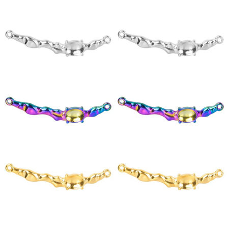 Picture of Vacuum Plating 304 Stainless Steel Connectors Charms Pendants Arc Cabochon Settings (Fit 7mm x 5mm) 4.3cm x 0.7cm