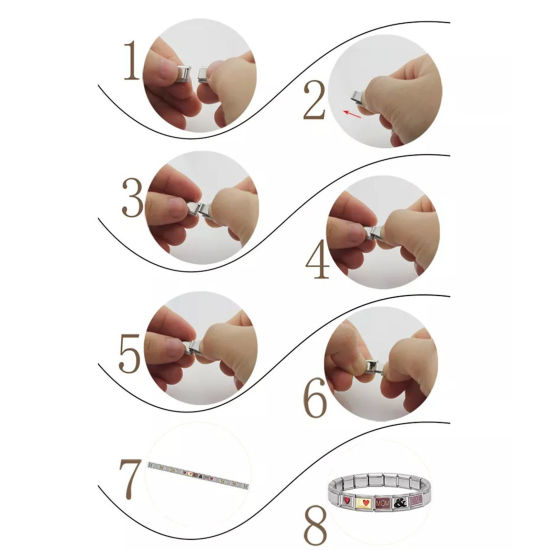 Immagine di 1 Pz Lega di Zinco & Acciaio Inossidabile Bracciale con Charm Italiano a Maglie, Creazione di Gioielli Fai-da-te Oro Placcato & Tono Argento Rettangolo Cuore Micro Spianare 10mm x 9mm