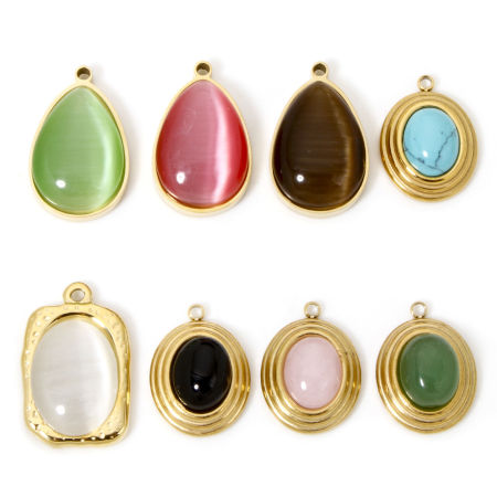 1 Stück Umweltfreundliche Vakuumbeschichtung Edelstahl 304 & Katzenaugenglas Böhmischer Stil Charms Tropfen Vergoldet Bunt