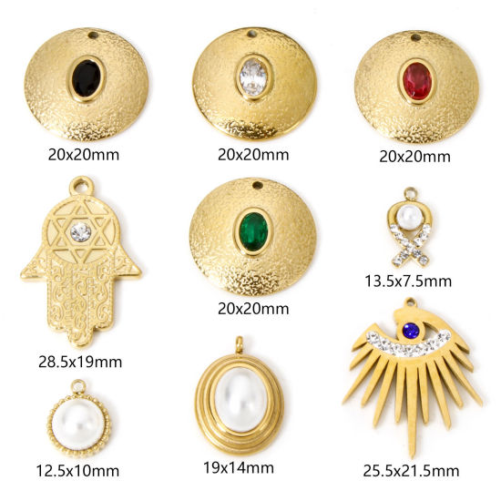 Imagen de 1 Unidad Enchapado al Vacío Ecológico 304 Acero Inoxidable Elegante Colgantes Ronda Chapado en Oro