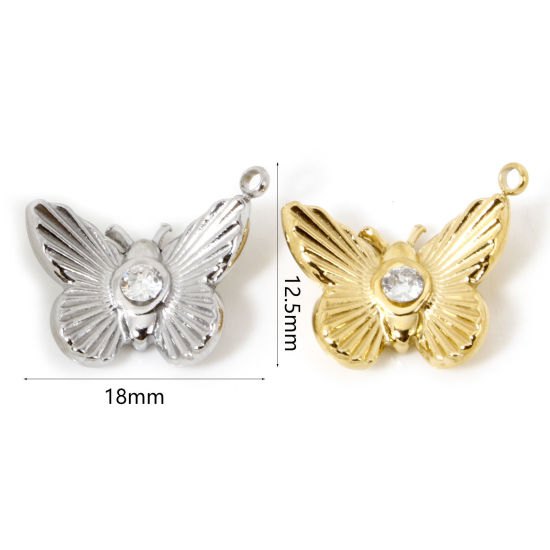 Immagine di 1 Pz Ecologico 304 Acciaio Inossidabile Stile Ins Ciondoli Farfalla Multicolore Trasparente Cubic Zirconiae