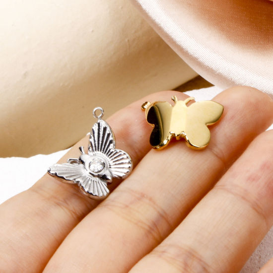 Immagine di 1 Pz Ecologico 304 Acciaio Inossidabile Stile Ins Ciondoli Farfalla Multicolore Trasparente Cubic Zirconiae