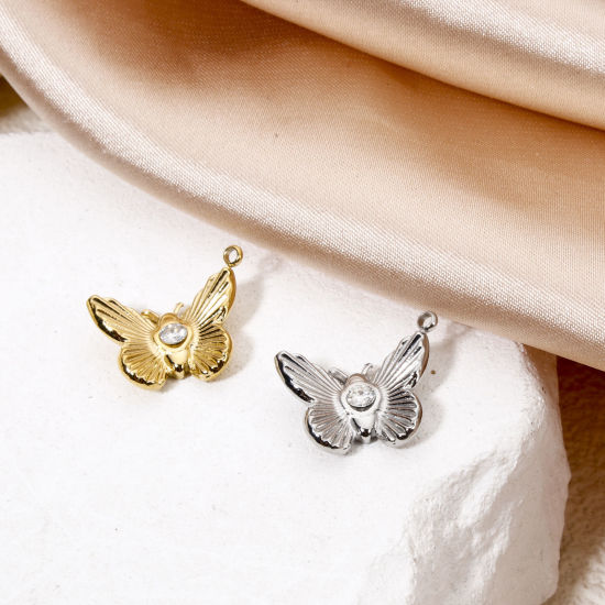 Immagine di 1 Pz Ecologico 304 Acciaio Inossidabile Stile Ins Ciondoli Farfalla Multicolore Trasparente Cubic Zirconiae