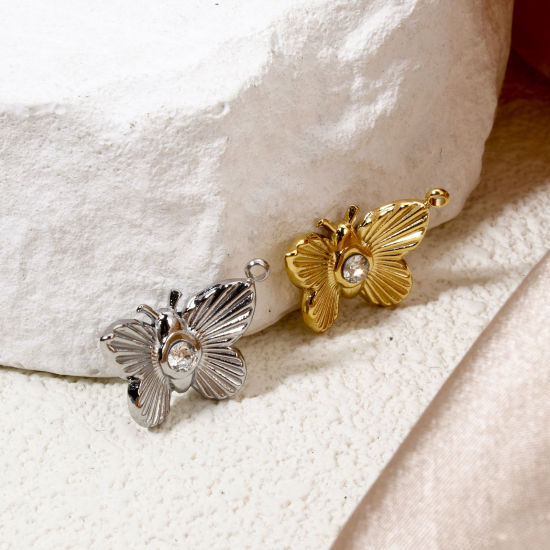 Immagine di 1 Pz Ecologico 304 Acciaio Inossidabile Stile Ins Ciondoli Farfalla Multicolore Trasparente Cubic Zirconiae