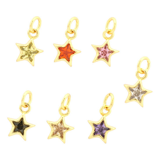Изображение 2 ШТ Латунь галактика Подвески Звезда 18K позолоченный Разноцветный Искусственный Циркон 10мм x 8мм