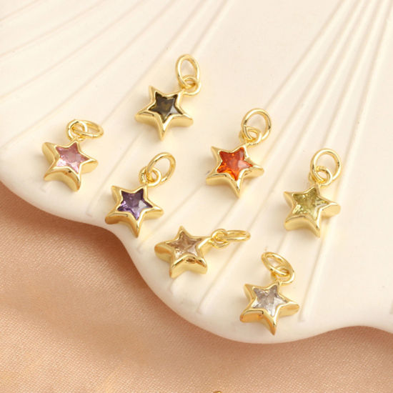 Изображение 2 ШТ Латунь галактика Подвески Звезда 18K позолоченный Разноцветный Искусственный Циркон 10мм x 8мм