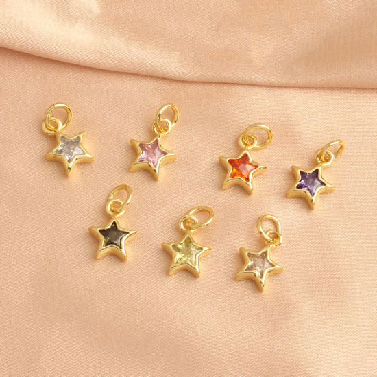 Изображение 2 ШТ Латунь галактика Подвески Звезда 18K позолоченный Разноцветный Искусственный Циркон 10мм x 8мм
