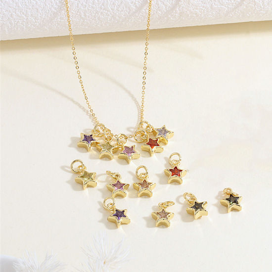 Изображение 2 ШТ Латунь галактика Подвески Звезда 18K позолоченный Разноцветный Искусственный Циркон 10мм x 8мм