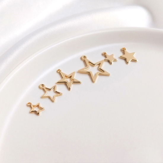 Изображение 10 ШТ Экологичный Латунь галактика Подвески Звезда 14K настоящее золото с покрытием