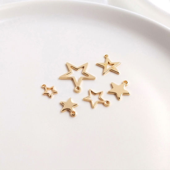 Изображение 10 ШТ Экологичный Латунь галактика Подвески Звезда 14K настоящее золото с покрытием
