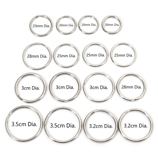 Image de 10 Pcs Porte-Clés en 304 Acier Inoxydable Rond Argent Mat