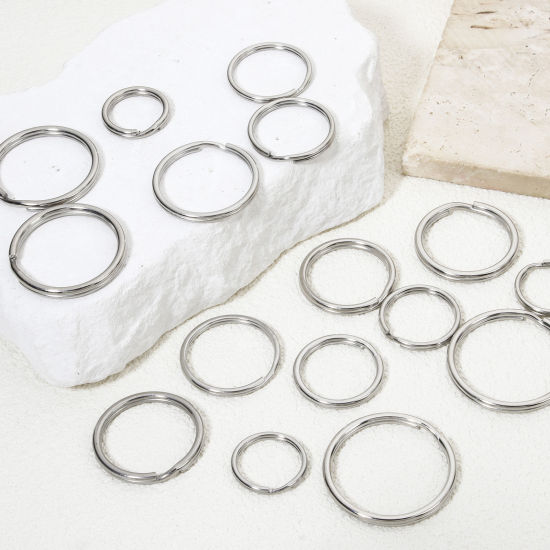 Image de 10 Pcs Porte-Clés en 304 Acier Inoxydable Rond Argent Mat