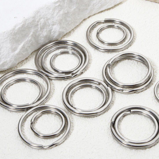 Image de 10 Pcs Porte-Clés en 304 Acier Inoxydable Rond Argent Mat