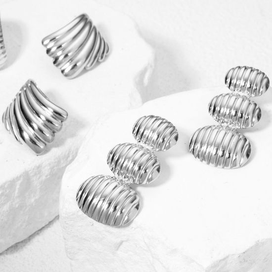 Immagine di 1 Paio 304 Acciaio Inossidabile Orecchini a Perno Tono Argento Geometrica Con Tappi