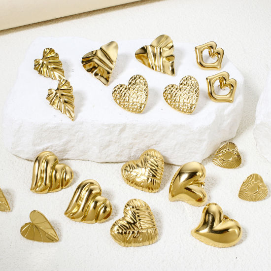 Immagine di 1 Paio Placcatura Sottovuoto 304 Acciaio Inossidabile Orecchini a Perno Placcato Oro 18K Geometrica Con Tappi