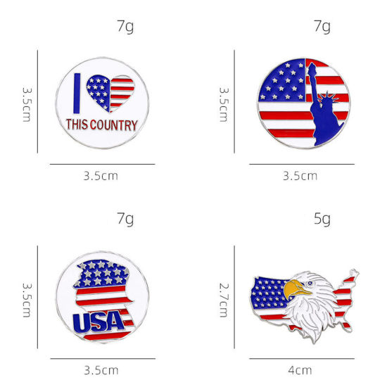 Picture of American Independence Day Pin Brooches Round National Flag Silver Tone Enamel