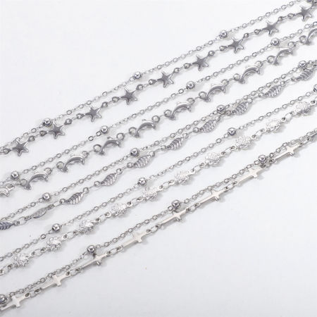 1 Strang Umweltfreundlich 304 Edelstahl Ins Stil Kugelkette Kette Mehrschichtiges Armband Silberfarbe Blitz