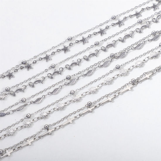 Imagen de 1 Unidad Respetuoso del Medio Ambiente 304 Acero Inoxidable Estilo Ins Cadenas Bola Pulsera de Capas Multicapa Tono de Plata Relámpago
