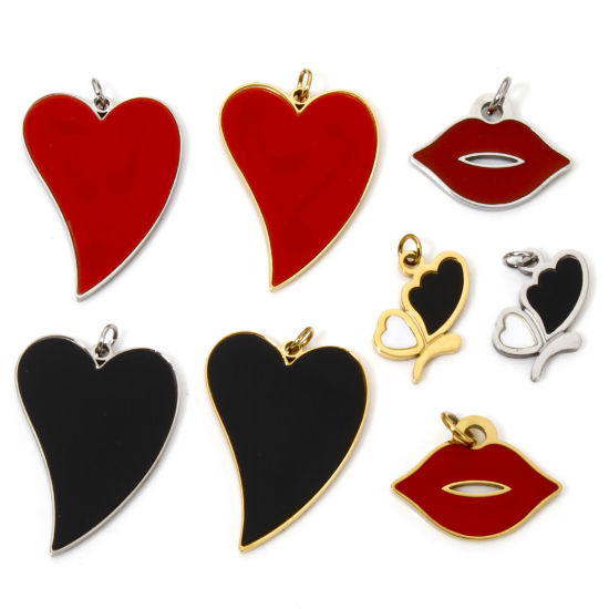 Picture of 304 Stainless Steel Charms Heart Enamel