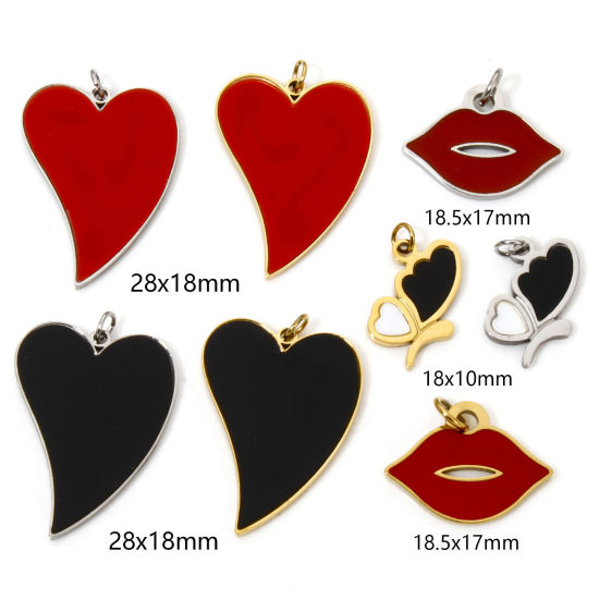 Picture of 304 Stainless Steel Charms Heart Enamel