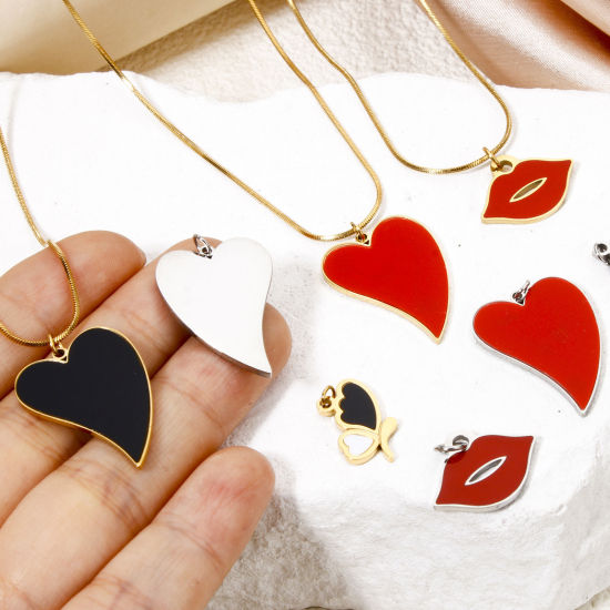 Picture of 304 Stainless Steel Charms Heart Enamel