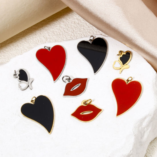 Picture of 304 Stainless Steel Charms Heart Enamel