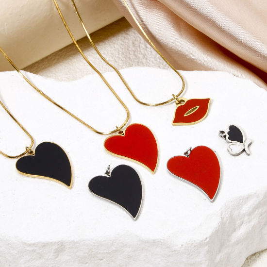 Picture of 304 Stainless Steel Charms Heart Enamel