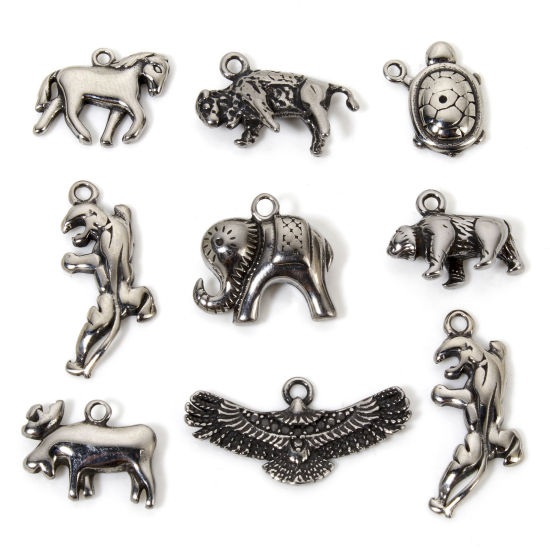 2 PCs 304 Stainless Steel Charms Antique Silver Color の画像