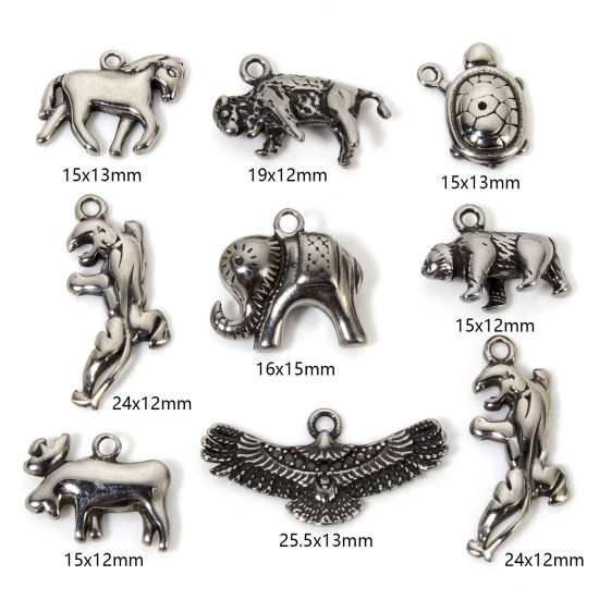2 PCs 304 Stainless Steel Charms Antique Silver Color の画像