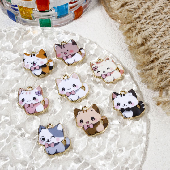 Picture of Zinc Based Alloy Charms Gold Plated Multicolor Cat Animal Enamel 21mm x 20mm