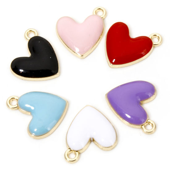 Picture of Zinc Based Alloy Valentine's Day Charms Gold Plated Multicolor Heart Enamel 16mm x 15mm