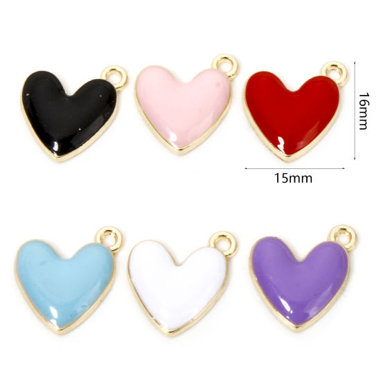 Picture of Zinc Based Alloy Valentine's Day Charms Gold Plated Multicolor Heart Enamel 16mm x 15mm