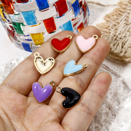 Picture of Zinc Based Alloy Valentine's Day Charms Gold Plated Multicolor Heart Enamel 16mm x 15mm