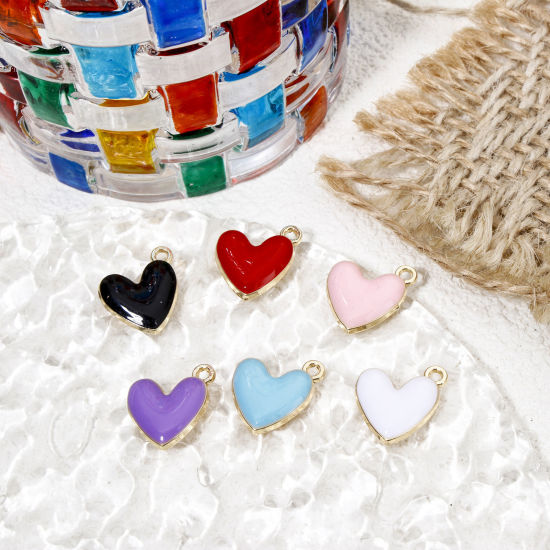 Picture of Zinc Based Alloy Valentine's Day Charms Gold Plated Multicolor Heart Enamel 16mm x 15mm