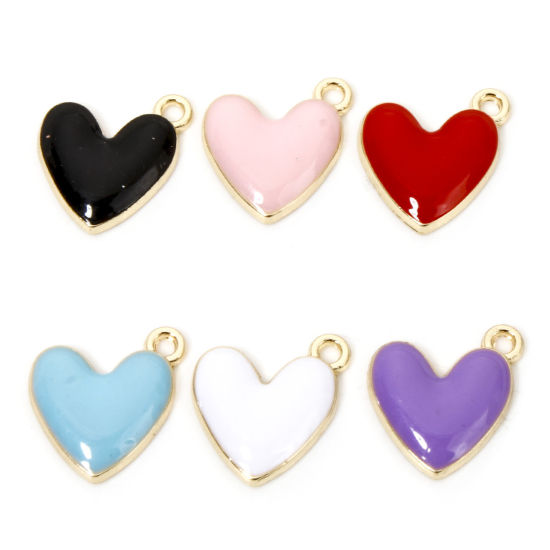 Picture of Zinc Based Alloy Valentine's Day Charms Gold Plated Multicolor Heart Enamel 16mm x 15mm